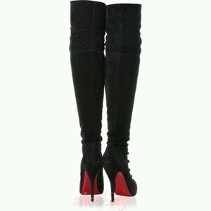 Authenticated Christian Louboutin Elegant Over-the-Knee Stiletto Velour Boots,35